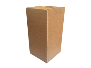 A plain brown cardboard box standing upright on a white background.