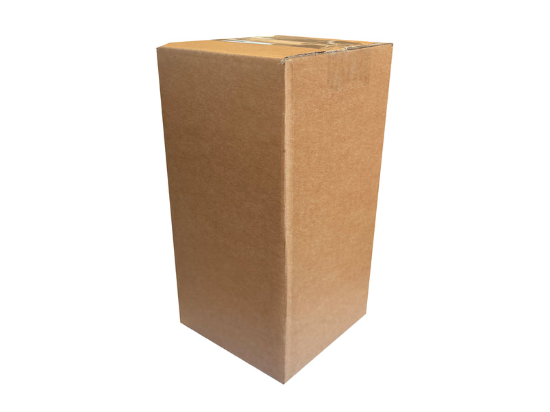 A plain brown cardboard box standing upright on a white background.