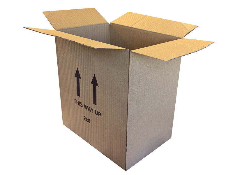 A single wall box measuring 255mm x 175mm x 290mm, with This Way Up printed on the side