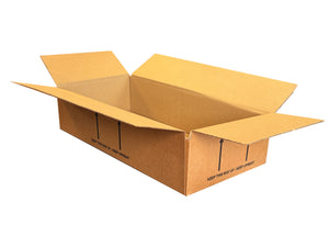 Printed, single wall box measuring 407mm x 204mm x 98mm