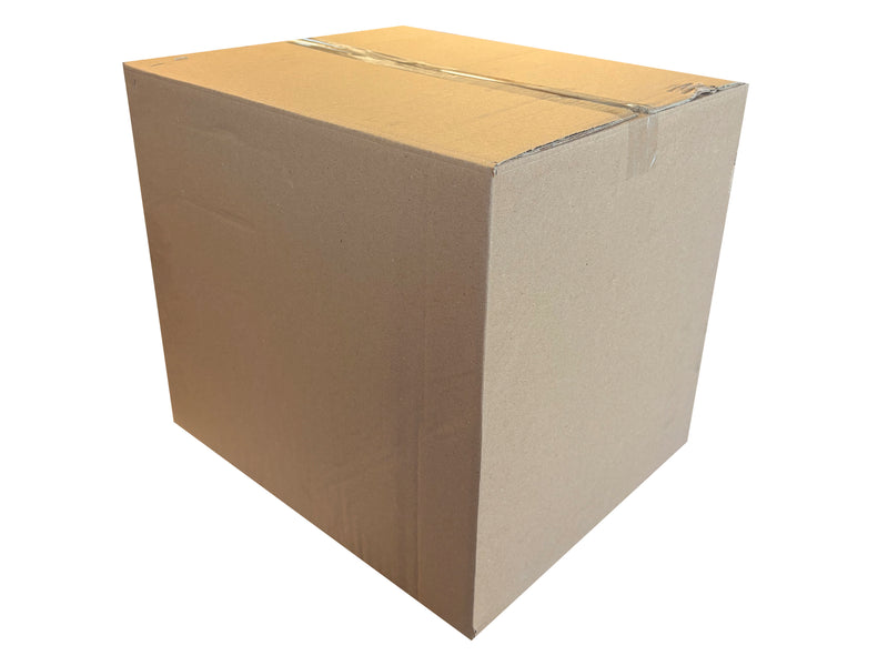 A standard brown cardboard box sealed with clear tape, shown at a three-quarter angle on a plain white background.