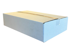 A plain light blue rectangular cardboard box with a gold tape seal across the top, shown on a clean white background.