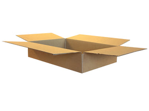 An open brown cardboard box with flaps extended, shown on a plain white background.