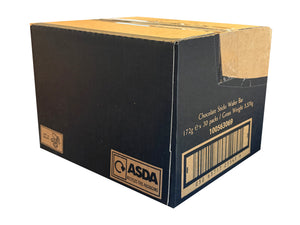 A black and brown cardboard box of ASDA Chocolate Sweets Wider Bar, showing the front and side panels with product details, a barcode, and the ASDA logo.