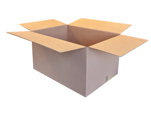 Plain, once used cardboard box measuring 450mm x 320mm x 240mm