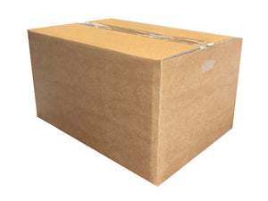 A standard brown cardboard shipping box sealed with clear tape, shown at a three-quarter angle on a plain white background.