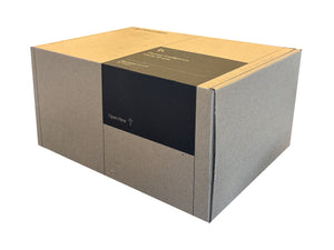 A brown cardboard shipping box with a black label on the top and a black panel on the side featuring the white 'OpenView' logo, shown on a plain white background.