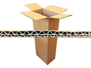 A 285mm x 180mm x 910mm cardboard box with a cross-section showing corrugated structure on a white background