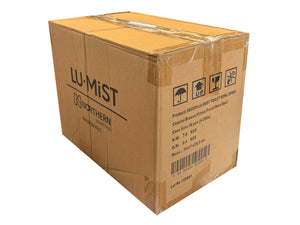 A large brown cardboard shipping box with 'LU-MIST' and 'NORTHERN' printed on the side, sealed with clear tape, shown on a plain white background.