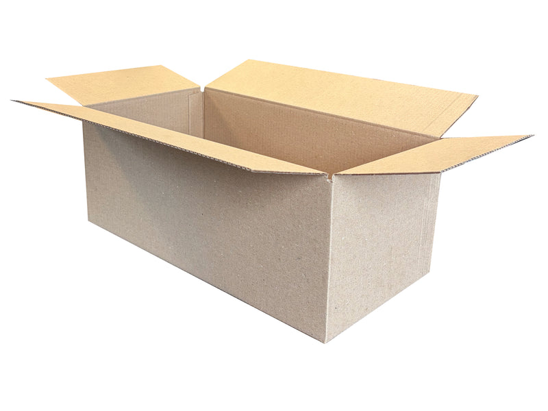 An open brown cardboard box with flaps extended, shown on a plain white background.