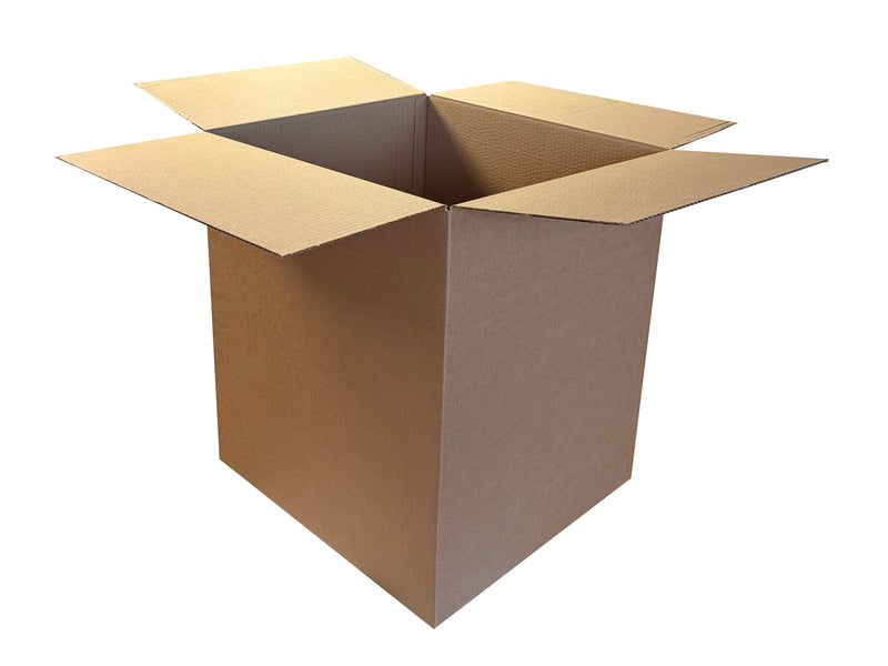 An open brown cardboard box with flaps extended, shown on a plain white background.