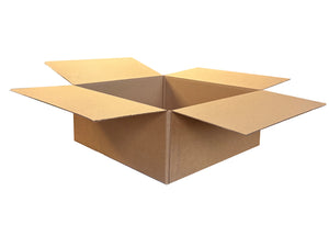 An open brown cardboard shipping box with flaps extended, shown on a plain white background.