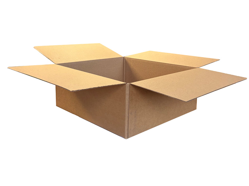An open brown cardboard shipping box with flaps extended, shown on a plain white background.