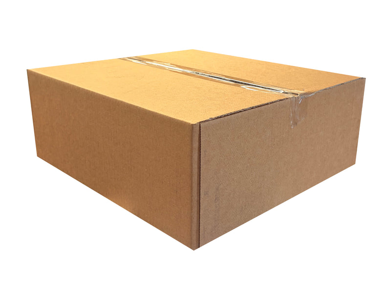 A standard brown cardboard shipping box sealed with clear tape, shown on a plain white background.