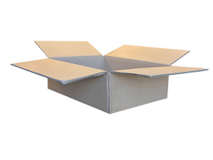 An open corrugated cardboard box with flaps extended, shown on a plain white background.