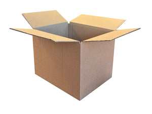 A plain, 239mm x 193mm x 172mm box, with flaps open at the top