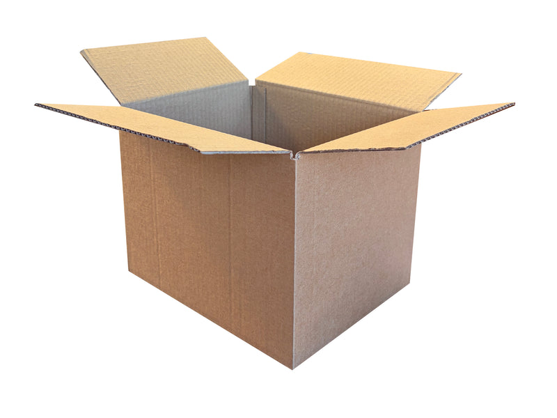 A plain, 239mm x 193mm x 172mm box, with flaps open at the top