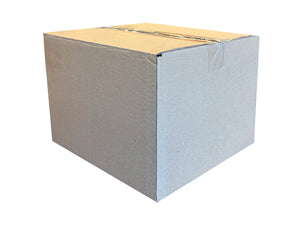 A plain cardboard shipping box with a brown kraft interior and clear tape, shown on a white background.