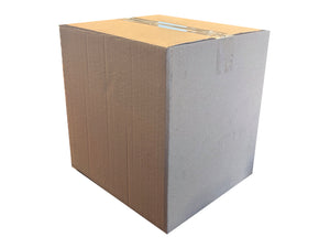 A large brown cardboard shipping box sealed with clear tape, shown at a three-quarter angle on a plain white background.