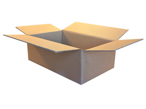 An open brown cardboard shipping box with flaps extended, shown on a plain white background.