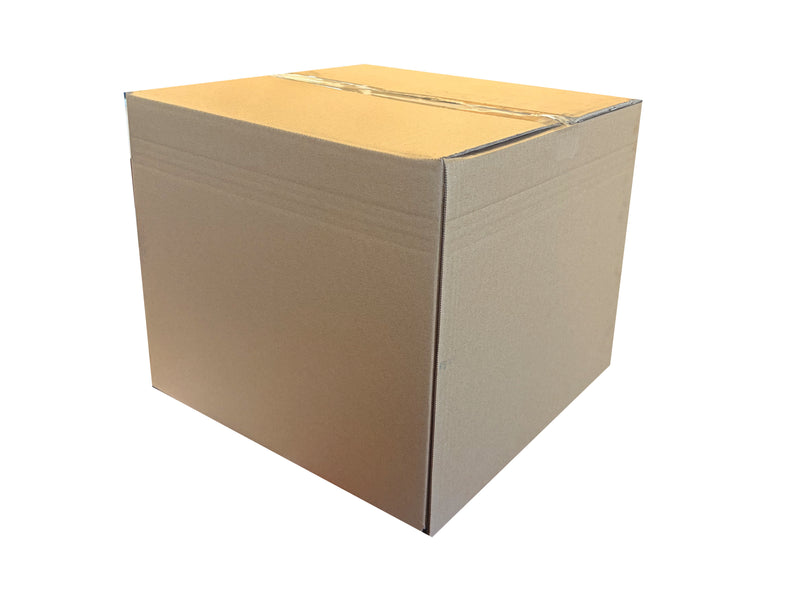 A standard brown cardboard box with a taped seam on the lid, shown from a three-quarters perspective against a plain white background.