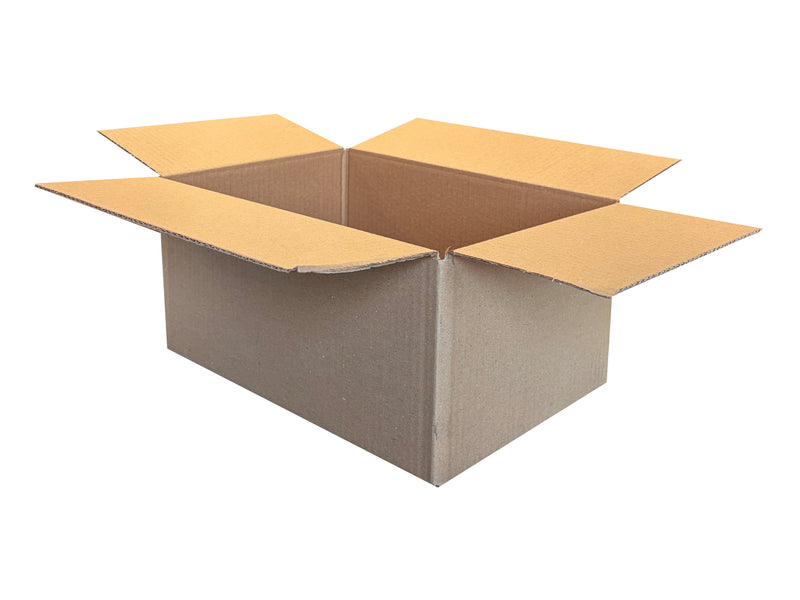 An open brown cardboard shipping box with flaps extended, shown on a plain white background.