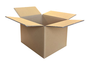 An open brown cardboard shipping box with flaps extended, shown on a plain white background.