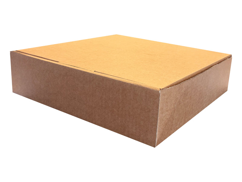 A plain brown cardboard box with a closed top, photographed on a clean white background.