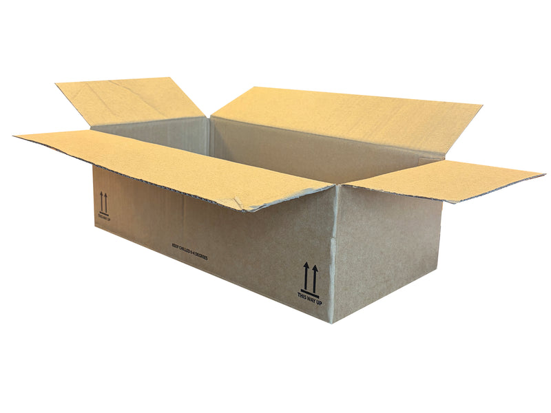 An open brown cardboard shipping box with flaps extended, shown on a plain white background.