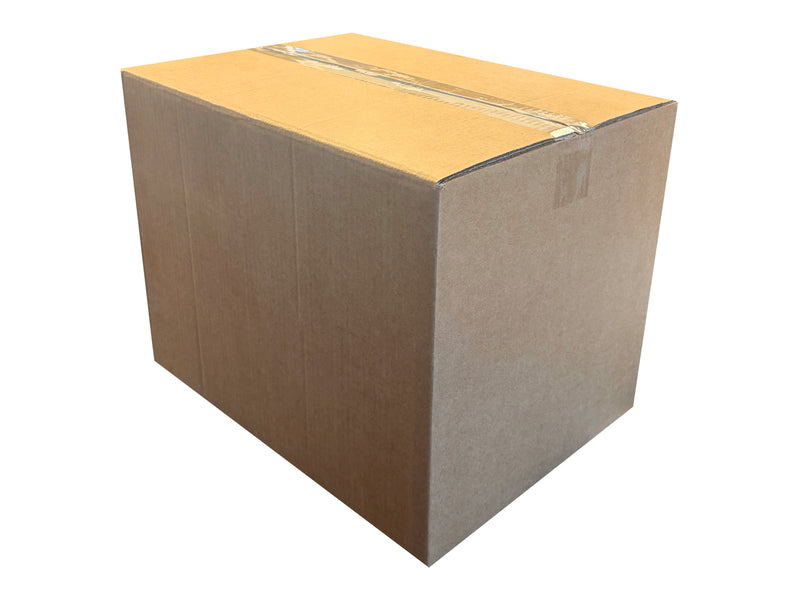 A plain brown cardboard shipping box sealed with clear tape, shown on a clean white background.