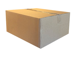 A plain, closed cardboard box, measuring 443mm x 396mm x 197mm