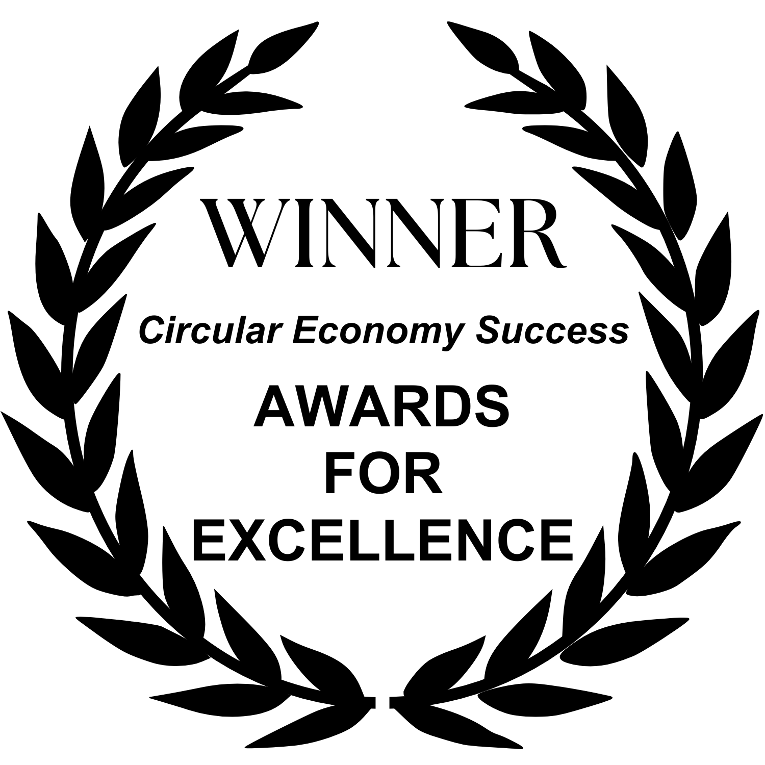 Winner of Circular Economy Success Awards for Excellence with laurel wreath design.