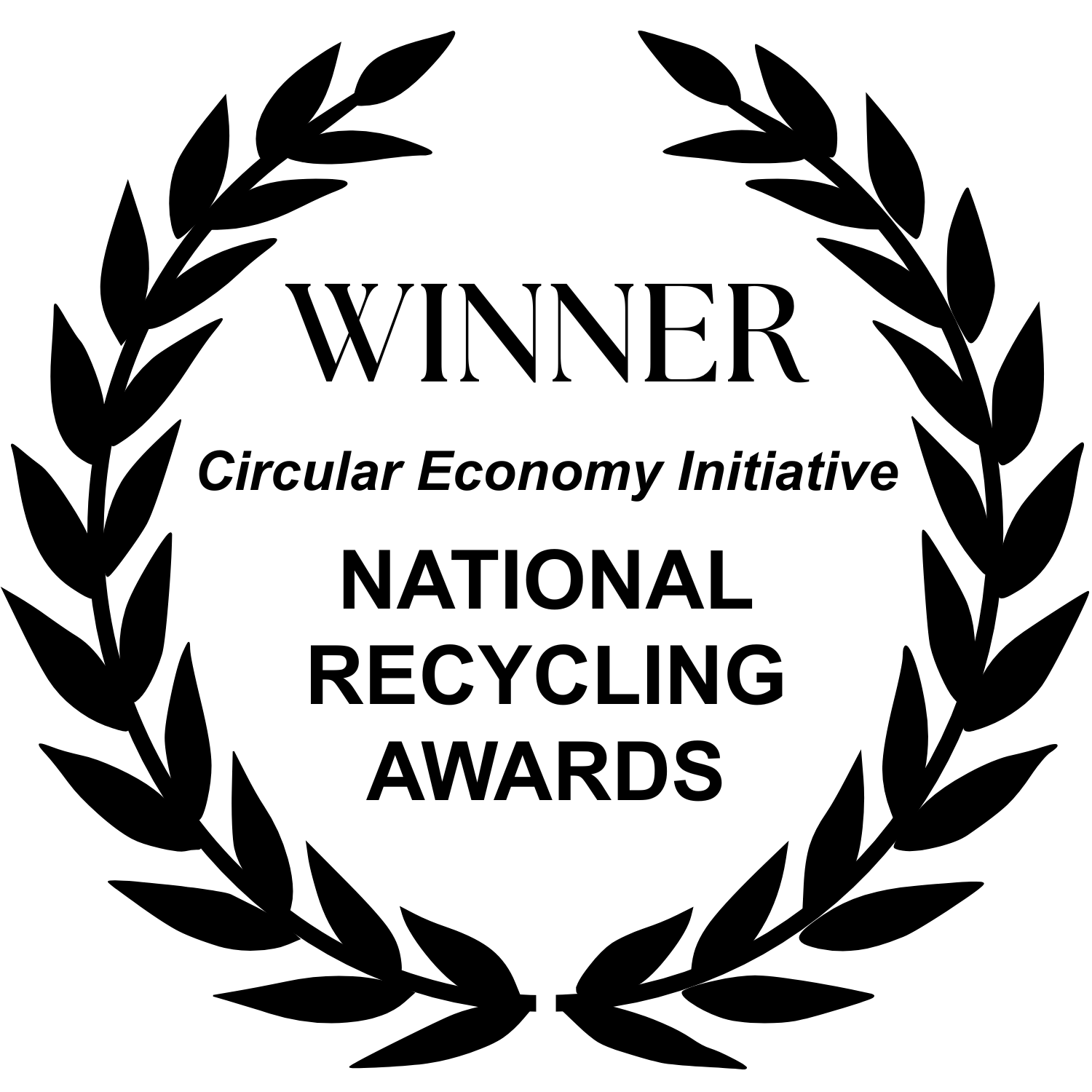 Winner badge for Circular Economy Initiative National Recycling Awards with laurel wreath