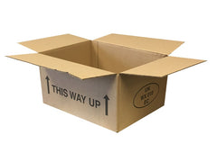 'this way up' cardboard box