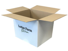 white packing boxes with print
