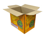 orange cardboard box printed
